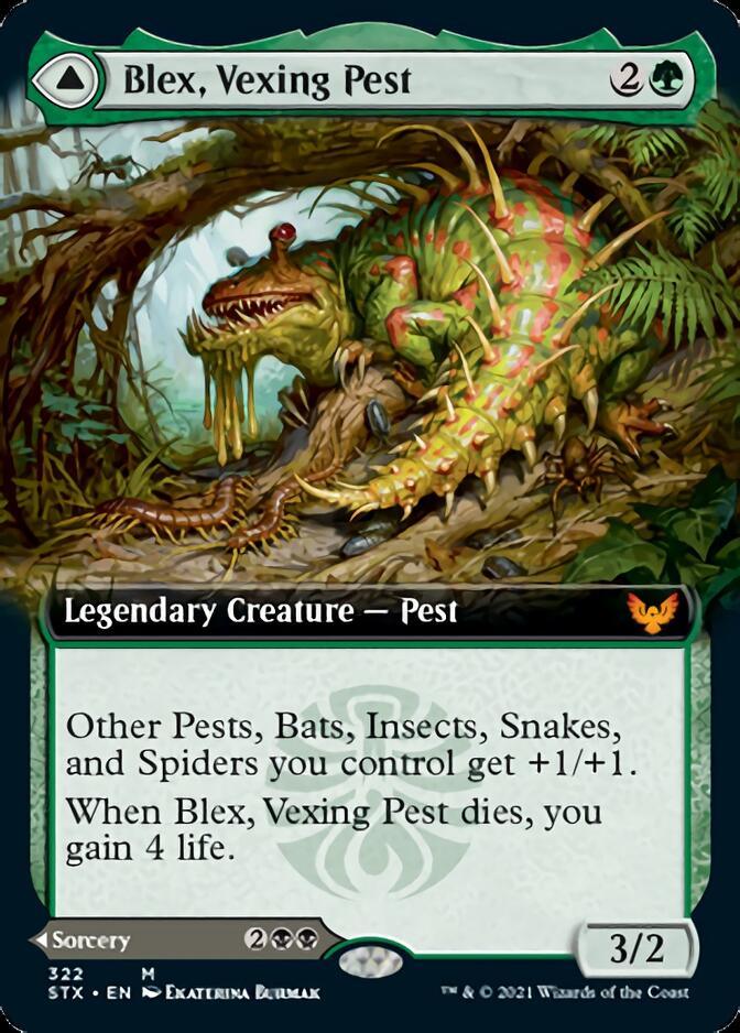 Blex, Vexing Pest // Search for Blex (Extended Art) [Strixhaven: School of Mages] - Rocket TCG