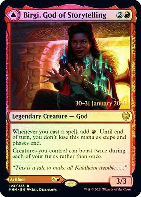 Birgi, God of Storytelling // Harnfel, Horn of Bounty [Kaldheim Prerelease Promos] - Rocket TCG