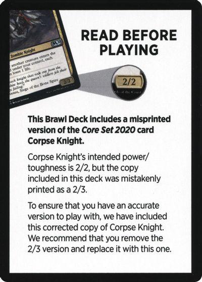 Corpse Knight Reminder Card (Knights' Charge Brawl Deck) [Core Set 2020 Tokens] - Rocket TCG